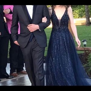 Navy blue and sparkly prom dress